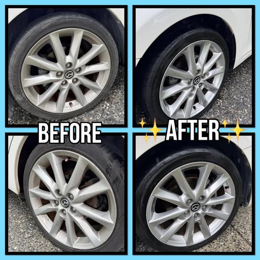 Alloy wheel before and after detailing